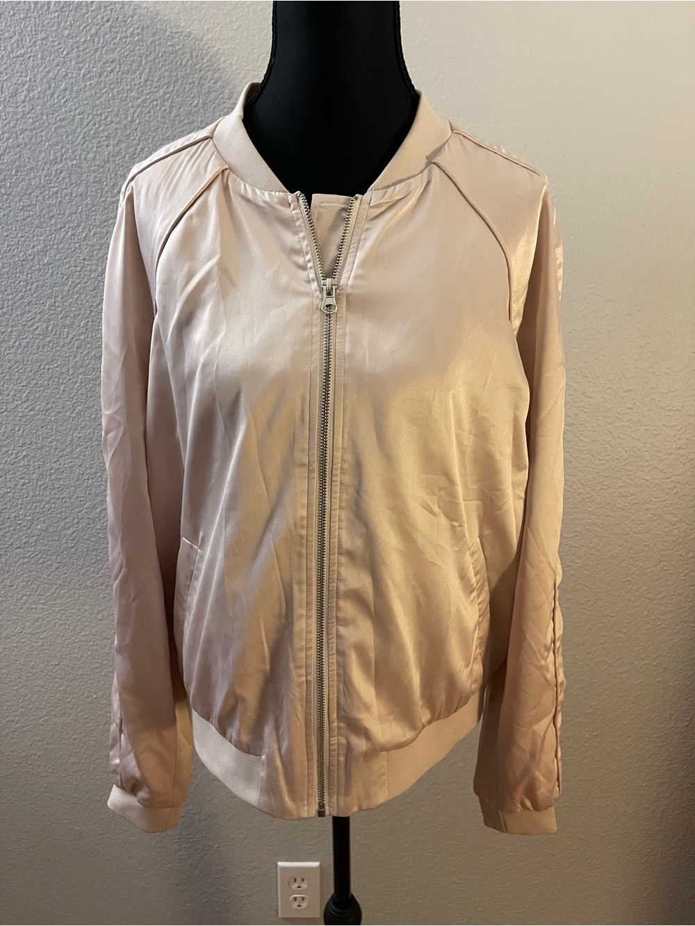 Forever 21 Pale Pink Satin Bomber Jacket